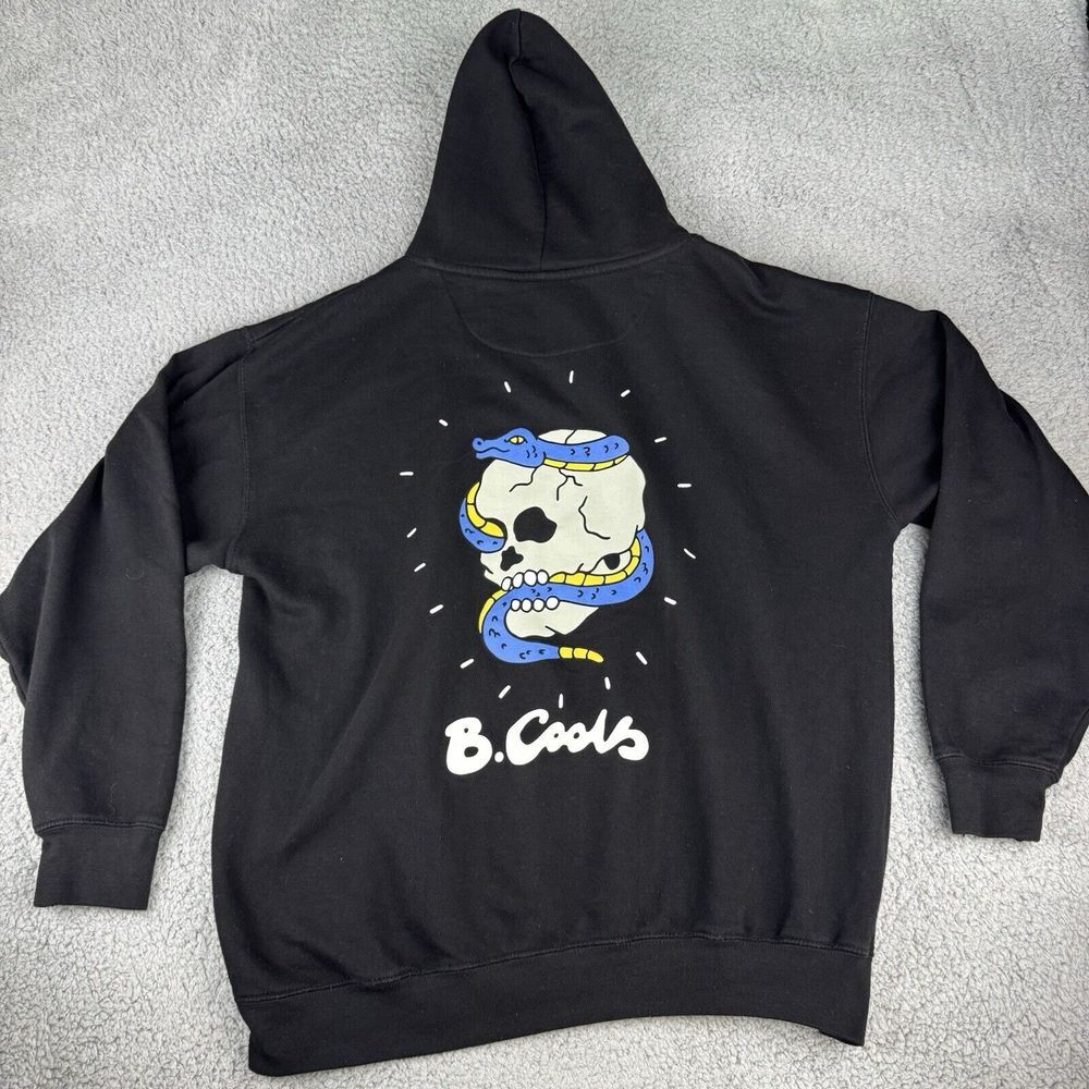 Barney Cools Men's Black ‎ Drawstring Hoodie Sweatshirt Lg Pullover Skull Snake
